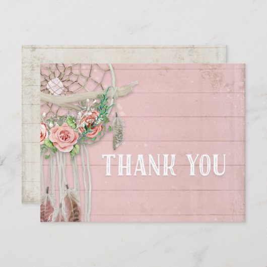 BOHOドリームキャッチャーが女の子のベビーシャワーに感謝 サンキューカード (正面/裏面)