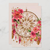 Bohoドリームキャッチャーピンク金ゴールドフローラ水彩 シーズンカード (正面/裏面)