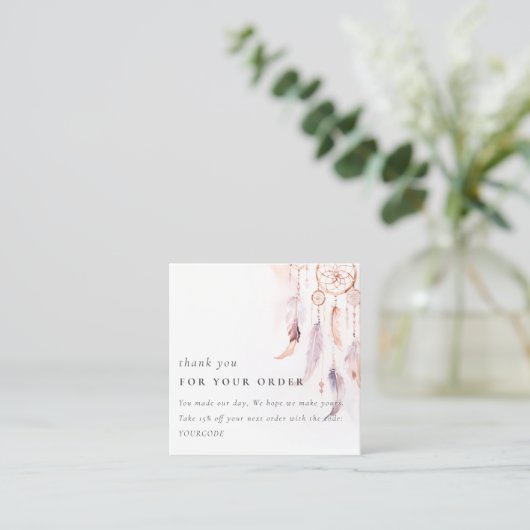 Bohoドリームキャッチャー水彩注文ありがとう スクエア名刺 (スタンド正面)