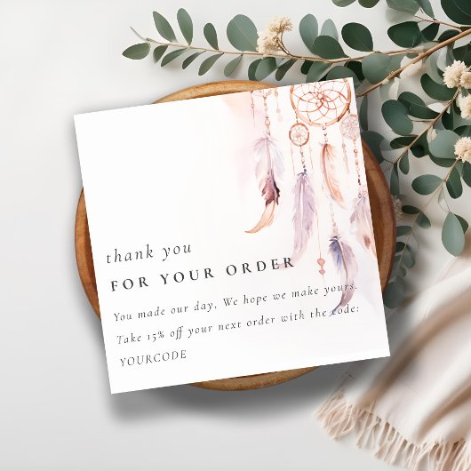 Bohoドリームキャッチャー水彩注文ありがとう スクエア名刺