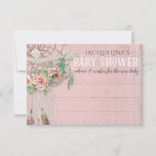 BOHOドリームキャッチャー羽毛ベビーシャワーをアドバイス 招待状 (正面)