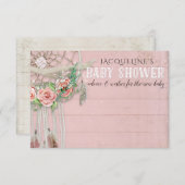 BOHOドリームキャッチャー羽毛ベビーシャワーをアドバイス 招待状 (正面/裏面)