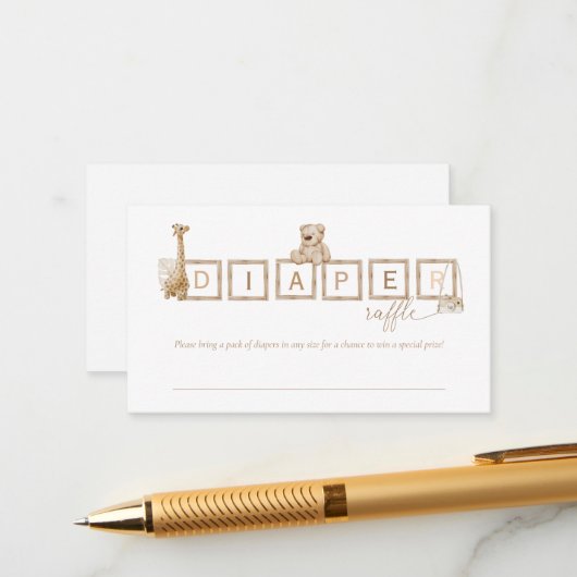 Bohoニュートラルウッドブロックレターおむつラッフル エンクロージャーカード (正面/裏面インサイチュ)