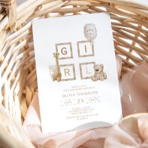 Bohoニュートラルウッドブロックレターガールシャワー