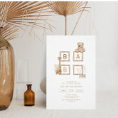 Bohoニュートラルウッドブロックレターベビーシャワー 招待状