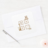 Bohoニュートラルウッドブロック文字 スクエアシール (封筒)