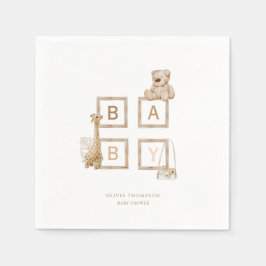 Bohoニュートラルウッドブロック文字 スタンダードカクテルナプキン