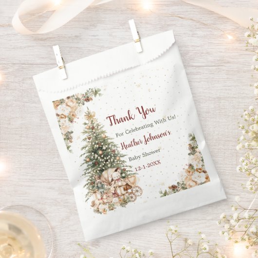 Bohoニュートラルクリスマスベビーシャワー フェイバーバッグ (クリップ留めされた状態)