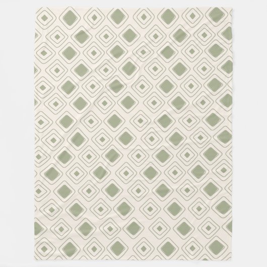 Bohoニュートラルセージ部族幾何学模様アステカ模様 フリースブランケット (正面)