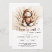 Bohoニュートラルテディベアのスウェットシャツパンパスグラス 招待状 (正面/裏面)