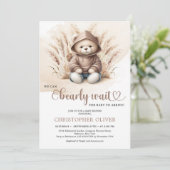 Bohoニュートラルテディベアのスウェットシャツパンパスグラス 招待状 (スタンド正面)