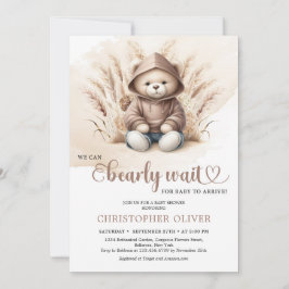 Bohoニュートラルテディベアのスウェットシャツパンパスグラス 招待状