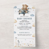 Bohoニュートラルテディベア青い航空機赤ちゃんシャワー オールインワン招待状 (内側)