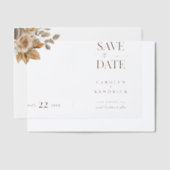 Bohoニュートラルフローラエレガントな結婚式の日付を保存 ベラム紙招待状 (オフセット)