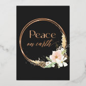 Bohoニュートラルフローラ実在金ゴールド写真クリスマス 箔招待状 (正面)