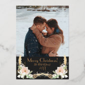 Bohoニュートラルフローラ実在金ゴールド写真クリスマス 箔招待状 (裏面)