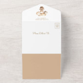 Bohoニュートラルブラウンテディベア気球赤ちゃんシャワー オールインワン招待状 (外側)