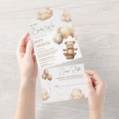 Bohoニュートラルブラウンテディベア気球赤ちゃんシャワー オールインワン招待状 (貼ってはがせる)