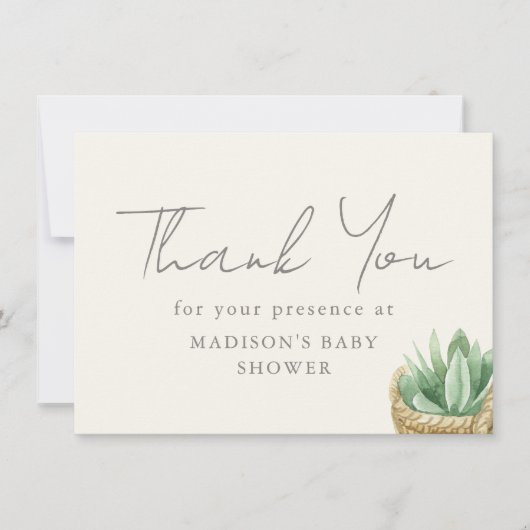 Bohoニュートラルプラントベビージャーシャワーありがとう サンキューカード (正面)