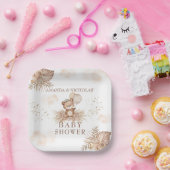 Bohoニュートラルベイビーシャワーテディベア ペーパープレート (パーティー)