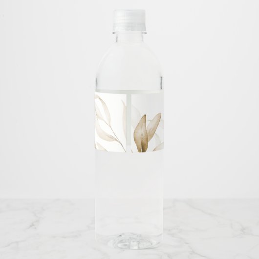 Bohoニュートラルベビーシャワーセピア水彩花模様 ペットボトルラベル (裏面)