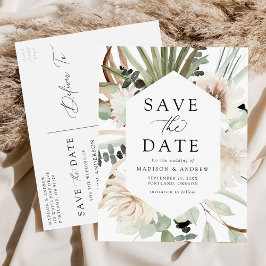 Bohoニュートラル熱帯の花Save the Date 案内ポストカード