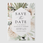 Bohoニュートラル熱帯フローラ結婚式保存日 ベラム紙招待状 (正面)