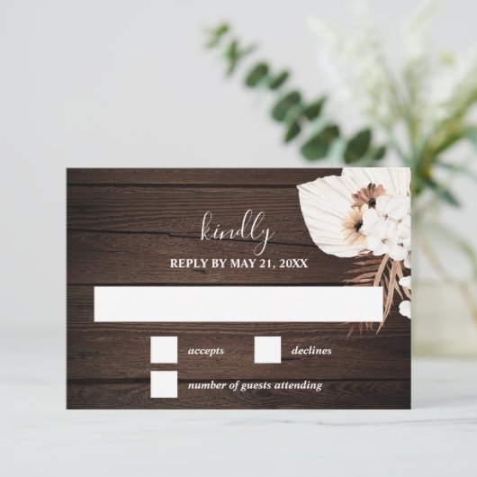 Bohoニュートラル素朴フラワーウェディングRSVPカード 出欠カード (スタンド正面)