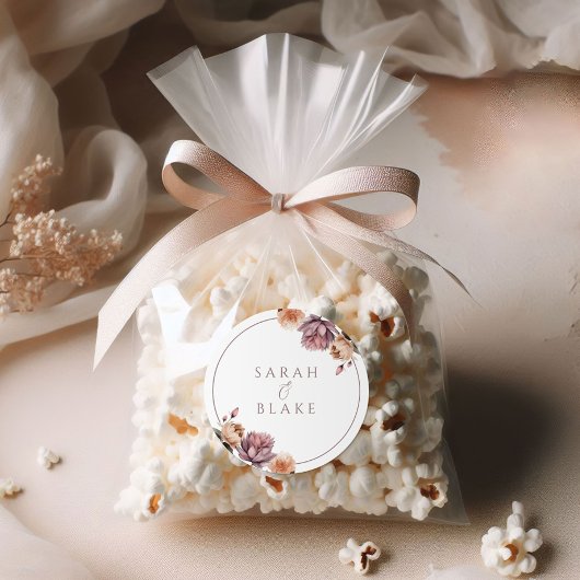 Bohoニュートラル紫フローラス結婚ステッカー ラウンドシール