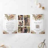 Bohoニュートラル自然フローラトープQRコード結婚ズ 三つ折り招待状 (内部)