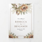 Bohoニュートラル自然フローラトープQRコード結婚ズ 三つ折り招待状 (カバー)