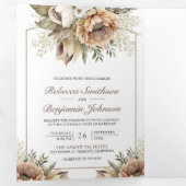 Bohoニュートラル自然フローラトープQRコード結婚ズ 三つ折り招待状 (内部最初)