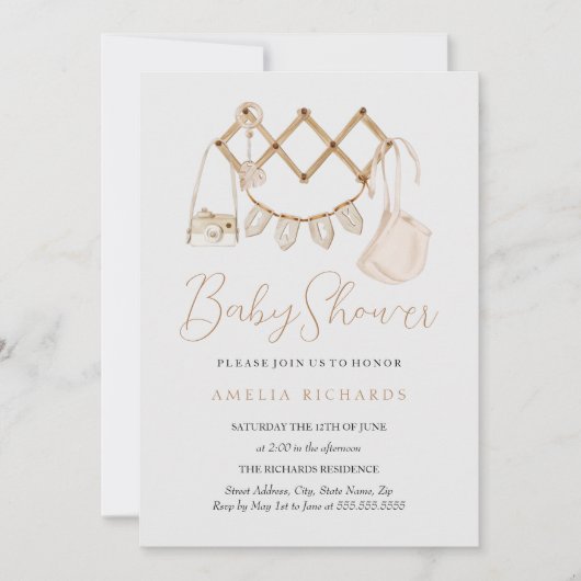 Bohoニュートラル赤ちゃんシャワー 招待状 (正面)