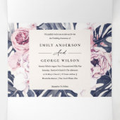 Bohoネイビーピンクモンステラフローラ2 QRコード結婚s 三つ折り招待状 (内部中)