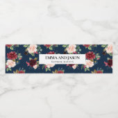 Bohoネイビーフローラブルゴーニュ水ボトルラベル ペットボトルラベル (シングルラベル)