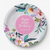 Bohoハッピーバースデー80年若い紙プレート ペーパープレート (正面)