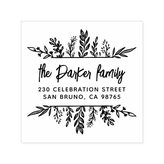 Bohoハンドドロー葉ド差出人住所 セルフインキングスタンプ (デザイン)