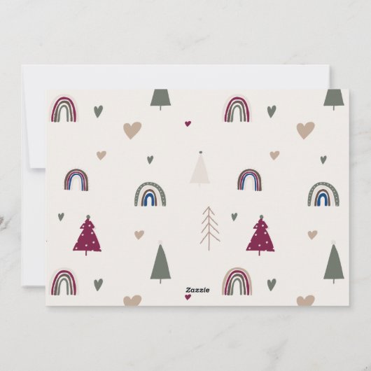 Bohoハートハッピーグリーン3枚フォトクリスマス シーズンカード (裏面)