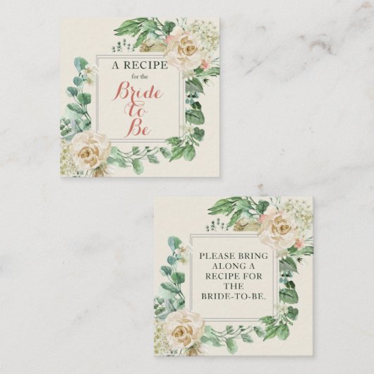 Bohoバラフローラブライダルシャワーレシピ要求 エンクロージャーカード (正面/裏面)