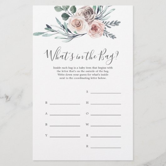Bohoバラベビーシャワー推測バッグゲームの内容 (正面)