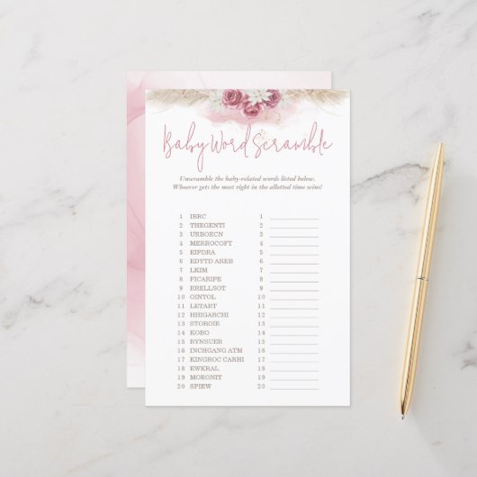 Bohoバラ単語スクランブル動物赤ちゃんシャワーゲーム (正面/裏面インサイチュ)