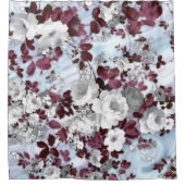 Bohoバーガンディの白いパステル調の大理石の花パターン シャワーカーテン (正面)