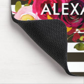 Bohoバーガンディの花柄|の白黒ストライプ マウスパッド (コーナー)