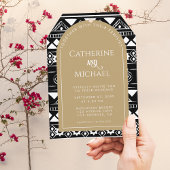 Bohoパタモダンーン写真アーチ金ゴールド結婚ズ 招待状