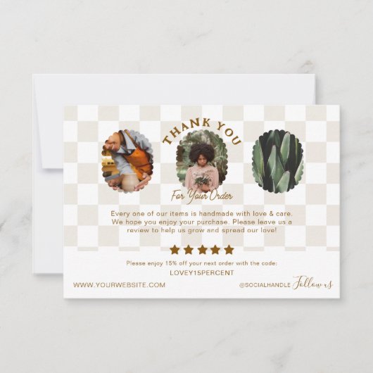 Bohoパター市松模様にンの注文お願いフォトカード サンキューカード (正面)