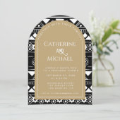 Bohoパター結婚ンのアーチ金ゴールドリハーサルディナー 招待状 (スタンド正面)