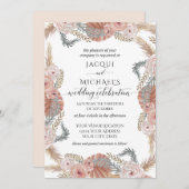 BOHOパンパスグラストロピカルウォーターカラー赤面フローラ 招待状 (正面/裏面)