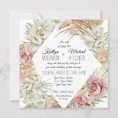 BOHOパンパスグラスパームリーフ赤面オーキッドフローラ 招待状 (正面)