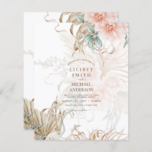 BOHOパンパスグラスフローラコーラルセージ結婚ズ (正面/裏面)