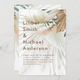 BOHOパンパスグラスベージュグリーンテラコッタ結婚ズ 招待状